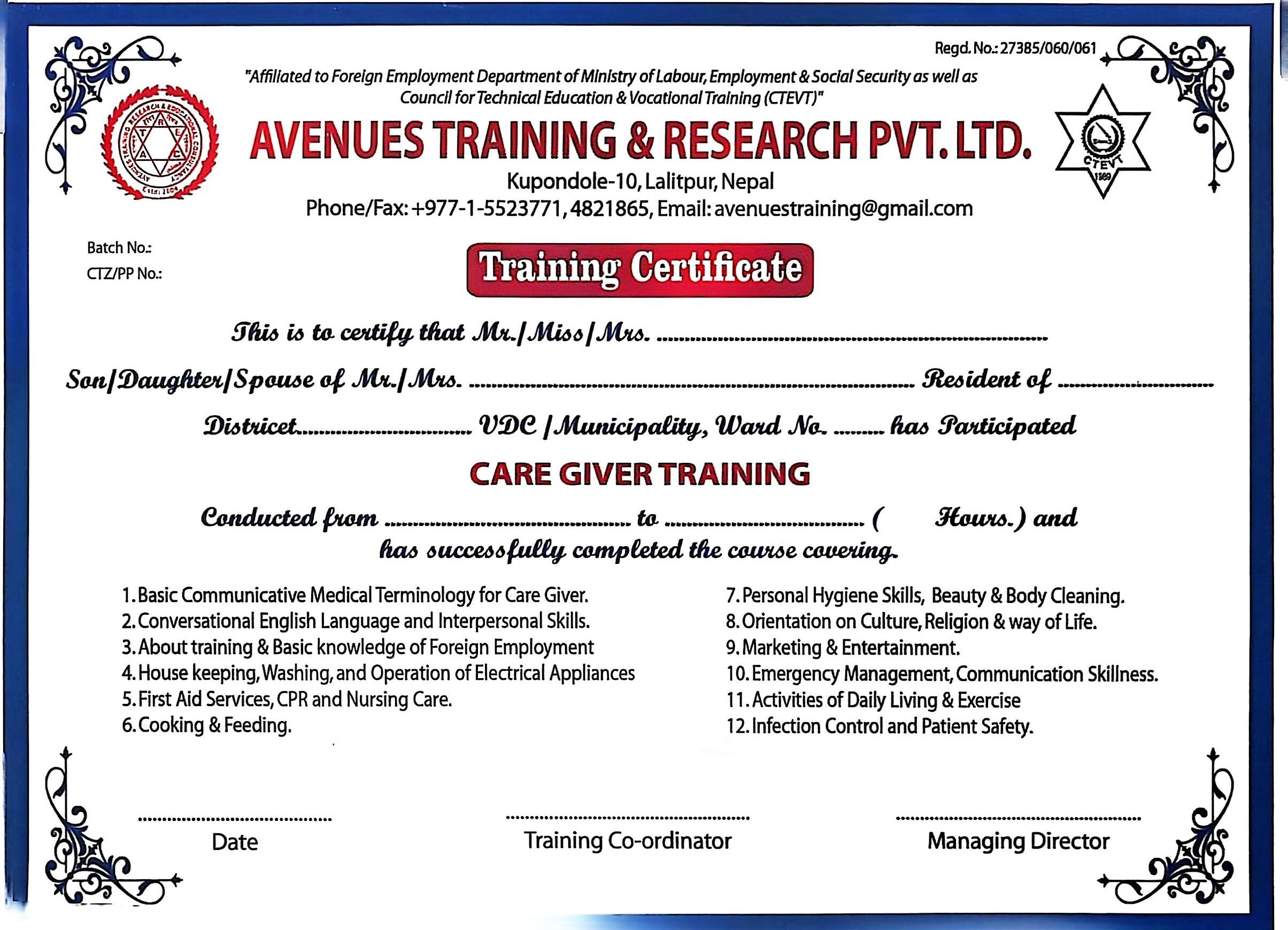 Training Certificate